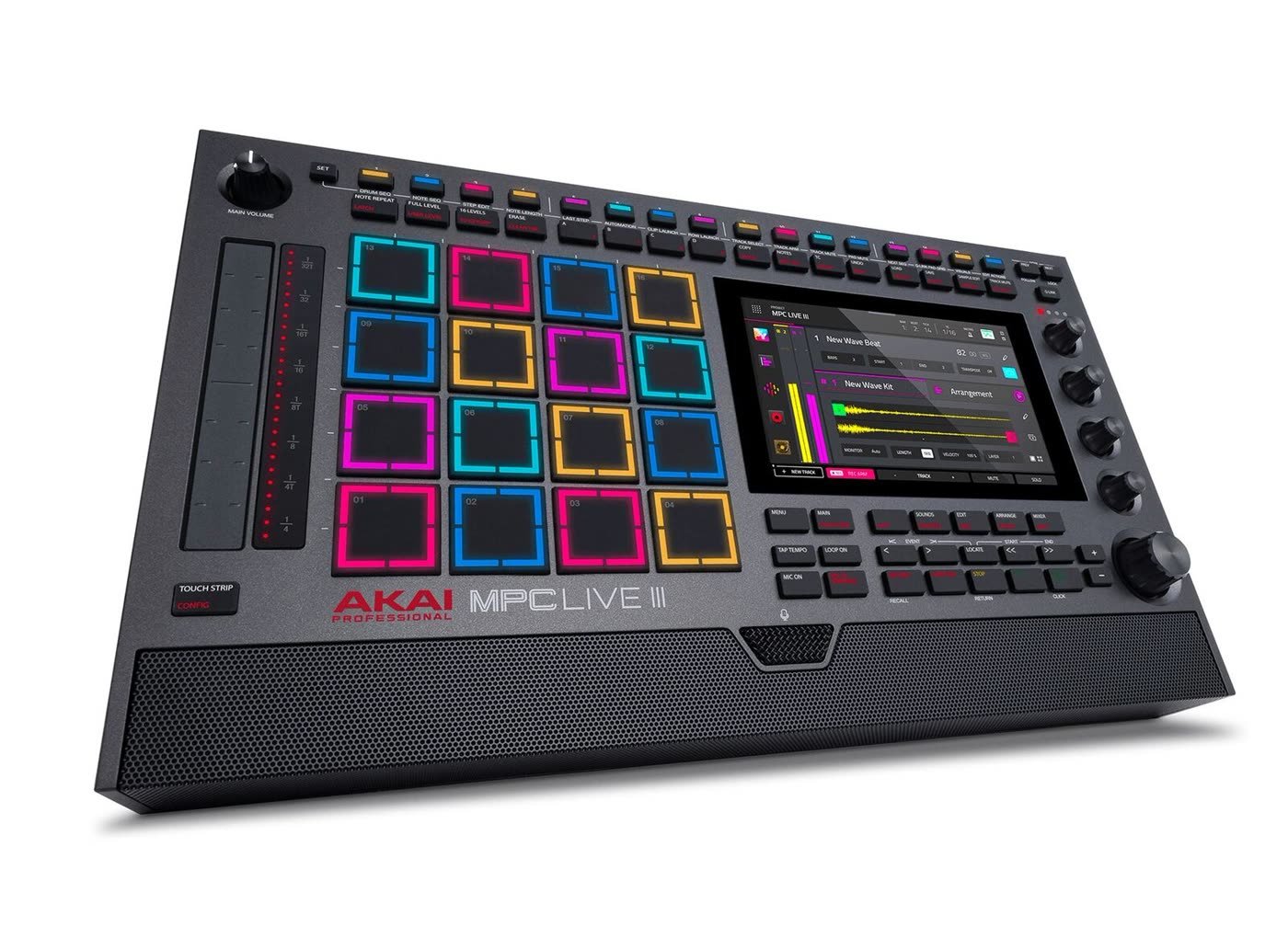 Akai MPC Live III standalone sampler and music production center with 16 RGB MPCe pads, touch strip and 7-inch touchscreen