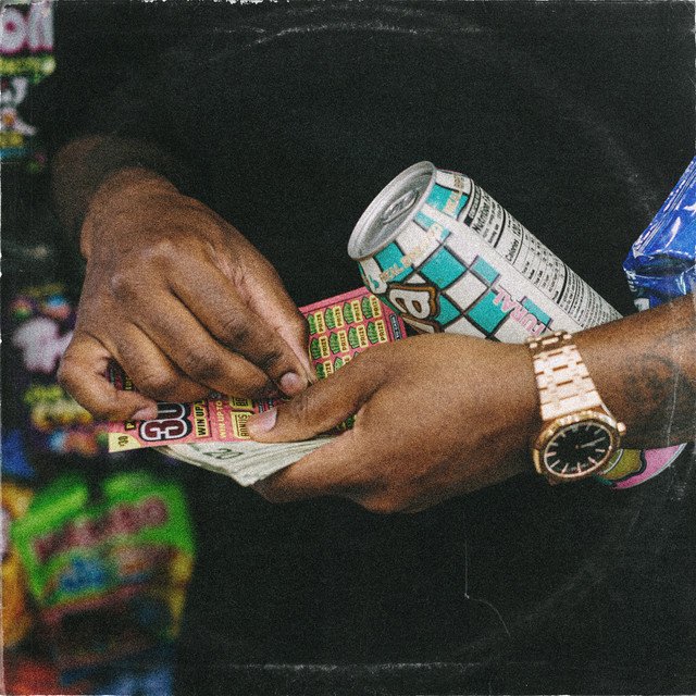 Luxury Tax album cover by Apollo Brown and Skyzoo: hands counting cash and lottery tickets with a gold watch