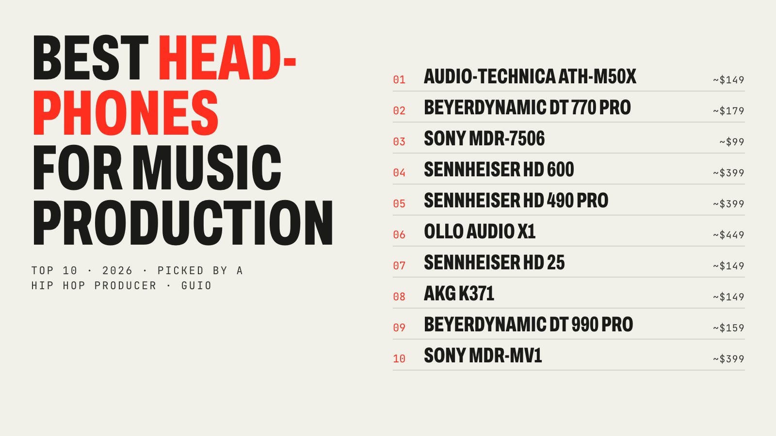 Top 10 best headphones for music production in 2026 with approximate US prices