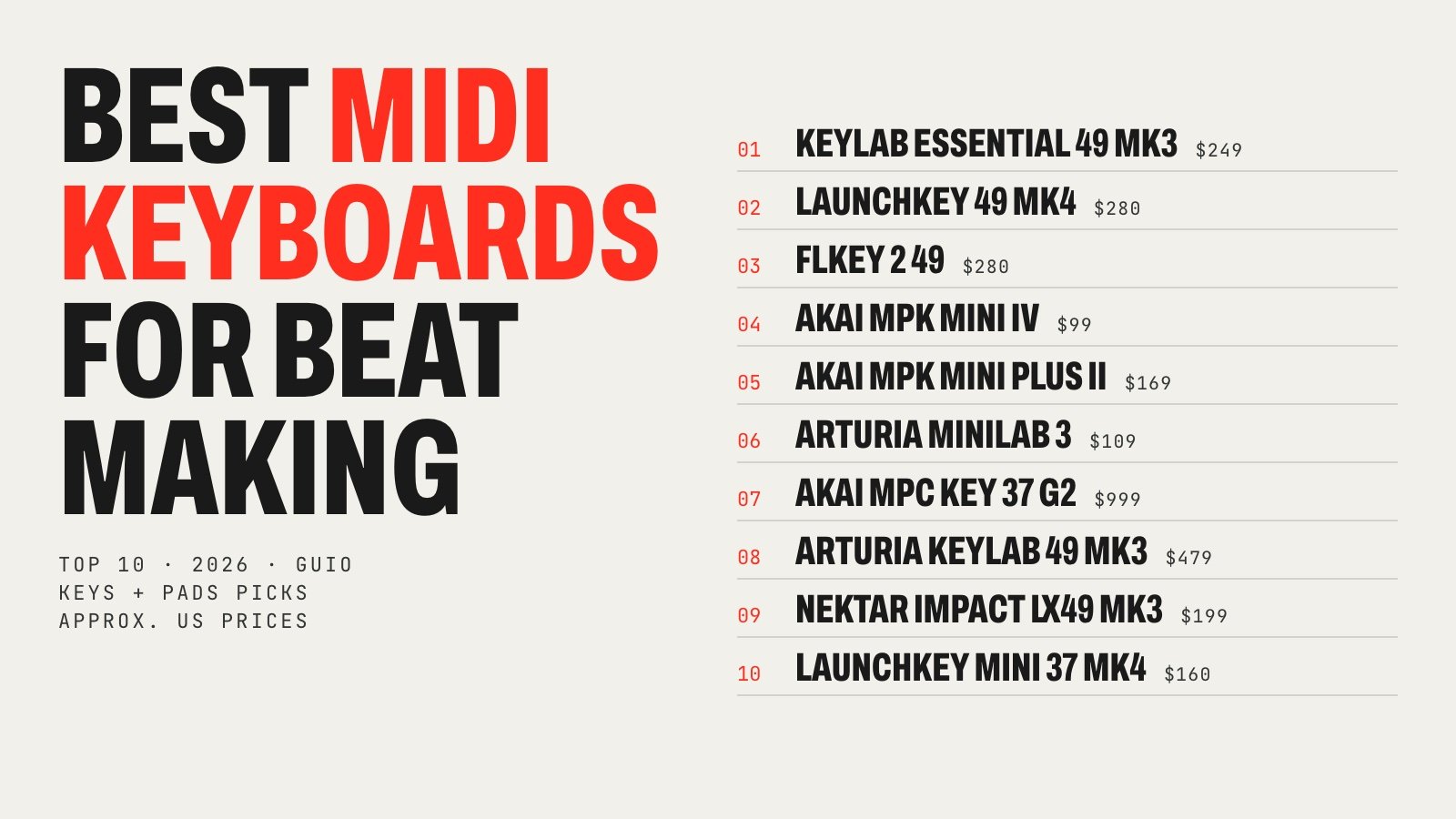Top 10 best MIDI keyboards for beat making in 2026 with approximate US prices