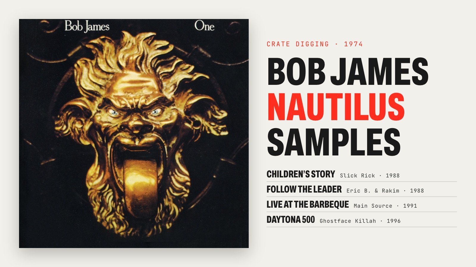 Bob James One album cover with the title Bob James Nautilus samples and four hip hop songs that used it