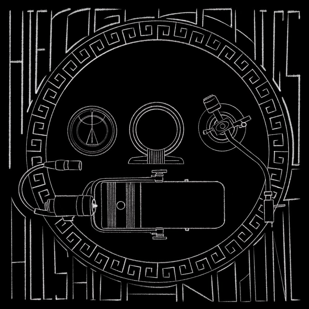 All Said and Done album cover: white hand-drawn lines on black showing a microphone, a turntable arm and the Hieroglyphics three-eyed logo forming a face inside a Greek key circle