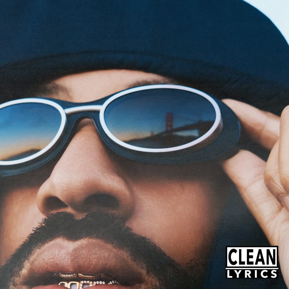 Who Coppin album cover: close-up of Larry June holding white oval sunglasses with a red bridge reflected in the lenses