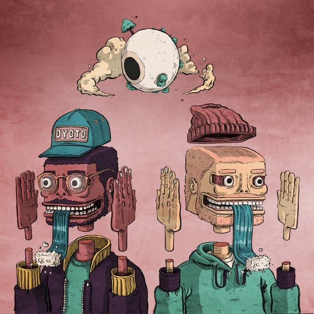 Time single cover by Blu and Fate: two illustrated characters with tongues out under a floating eyeball