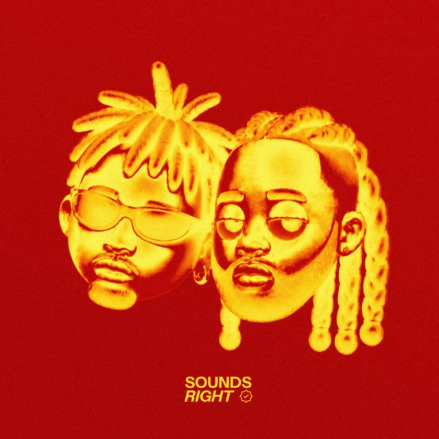 Cool Me Down single cover by EarthGang: two faces in yellow on a red background